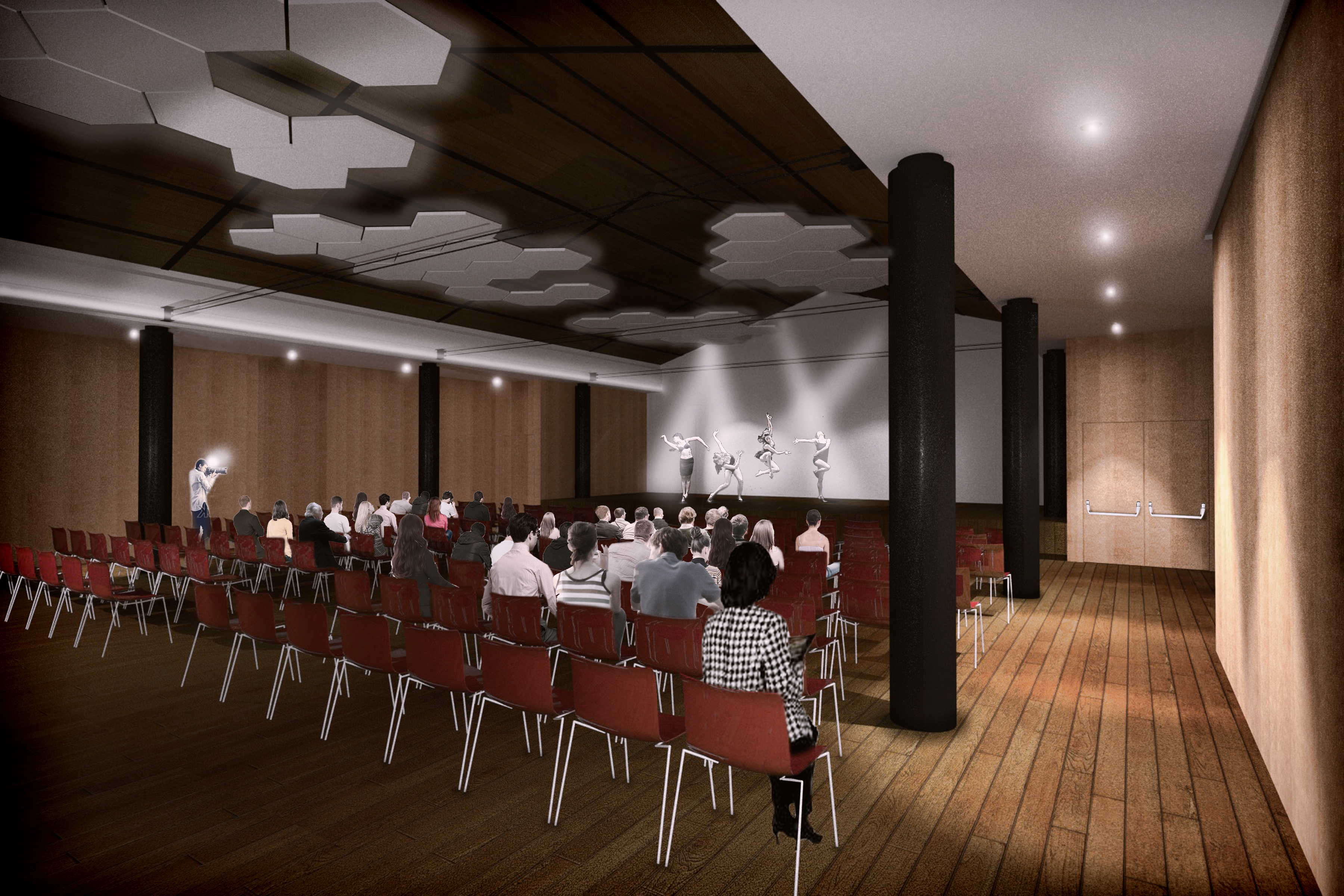 Render interno della sala del cine-teatro